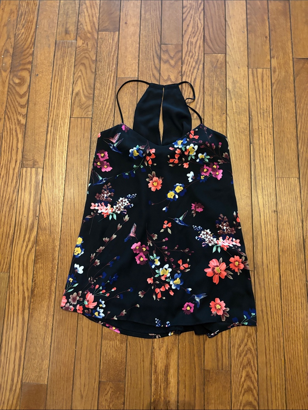 Express Black Floral Halter Cami - Multicolor Blooms